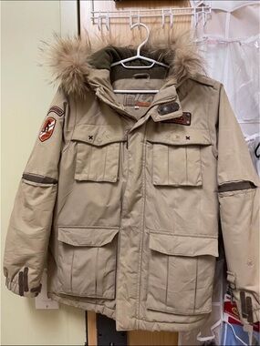 Fila Beige Parka Jacket with Fur Trim